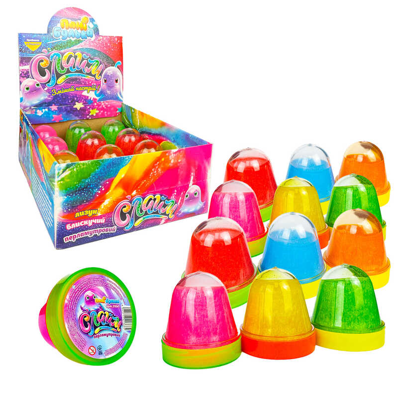 гр Перламутровий слайм конус 51041 (1) "Пані Булька", ЦІНА ЗА 12 ШТУК В БЛОЦІ, 100 г, ароматизований, 6 кольорів, МІКС