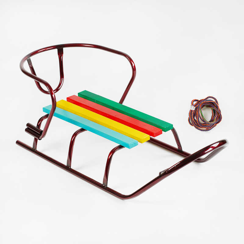 гр Санки "ЛЮКС КЛАСИК"-БЕЗ РУЧКИ круглі полози (1) колір бордовий, спинка