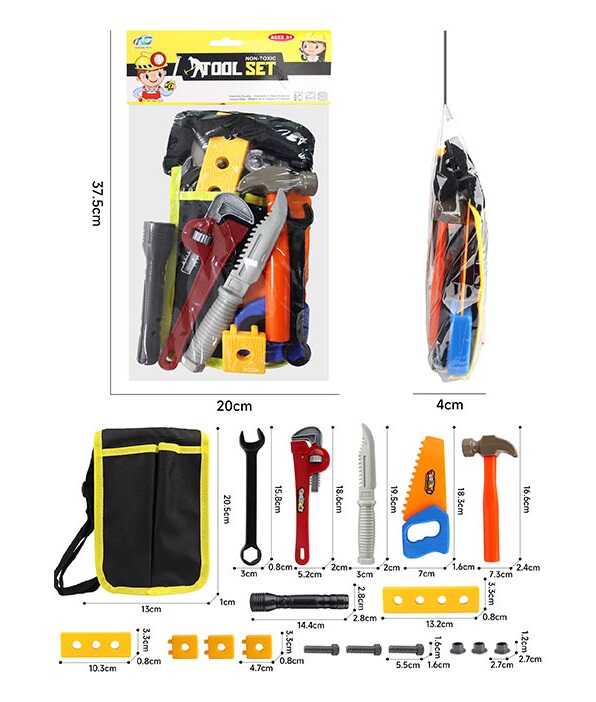 Набір інструментів NH 384-1 (120/2) сумка, розвідний ключ, гайковий ключ, ніж, пила, молоток, ліхтарик, планки з отворами, болти й гайки, в пакеті