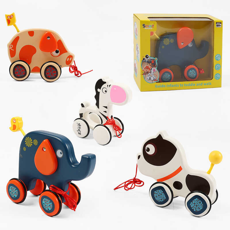 Каталка 327 /330/331/332 (48/2) мотузочка, гумові накладки на колесах, в коробці, ВИДАЄТЬСЯ ТІЛЬКИ МІКС ВИДІВ