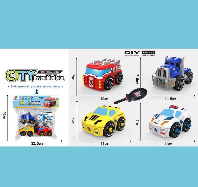 Набір спецтехніки RL 589-28 D (48) 4 штуки, машинки-конструктор, викрутка, в пакеті