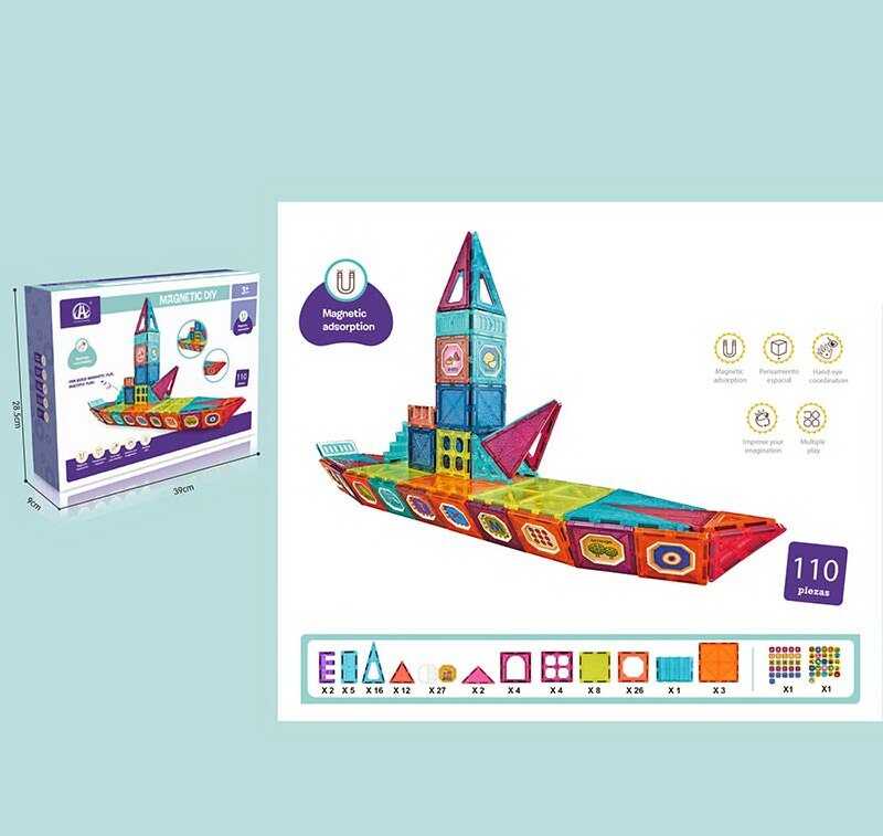 Магнітний конструктор CH 1015 (8) “Човен”, 110 деталей, в коробці