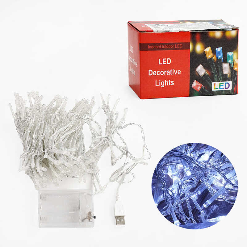 Гірлянда C 61479 (100) 100 ліхтариків, 9 м, на батарейках, біле світло, 1 режим, у коробці