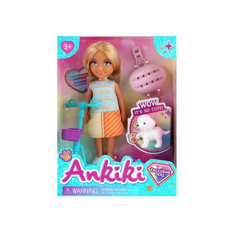 Лялька з аксесуарами 606025 (96) висота ляльки - 13 см, самокат, фігурка песика, захисний шолом, в коробці