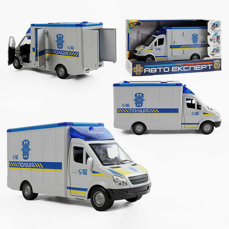 Машинка ТК-73429 (24) "Авто Експерт", "Поліція", ОЗВУЧУВАННЯ УКРАЇНСЬКОЮ МОВОЮ, інерція, звук, підсвічування, вірші, пісні, звук сирени, двері та дах відчиняються, в коробці