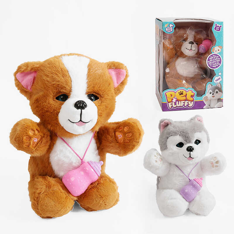 Інтерактивна тваринка F 43668 (48) 2 види, “Собачка”, запис та відтворення звуків, сенсорні, магнітні датчики, кліпає, мелодії, звуки, пляшечка, в коробці