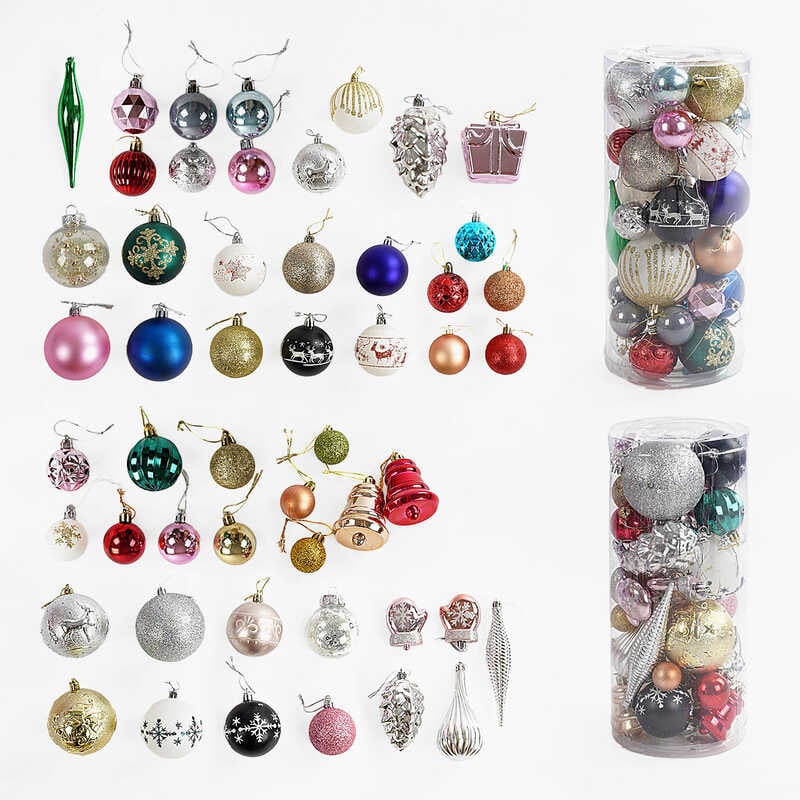 Новорічні прикраси C 67966 (30) 2 види, 24 штуки, кульки, D=6 см, у пакеті