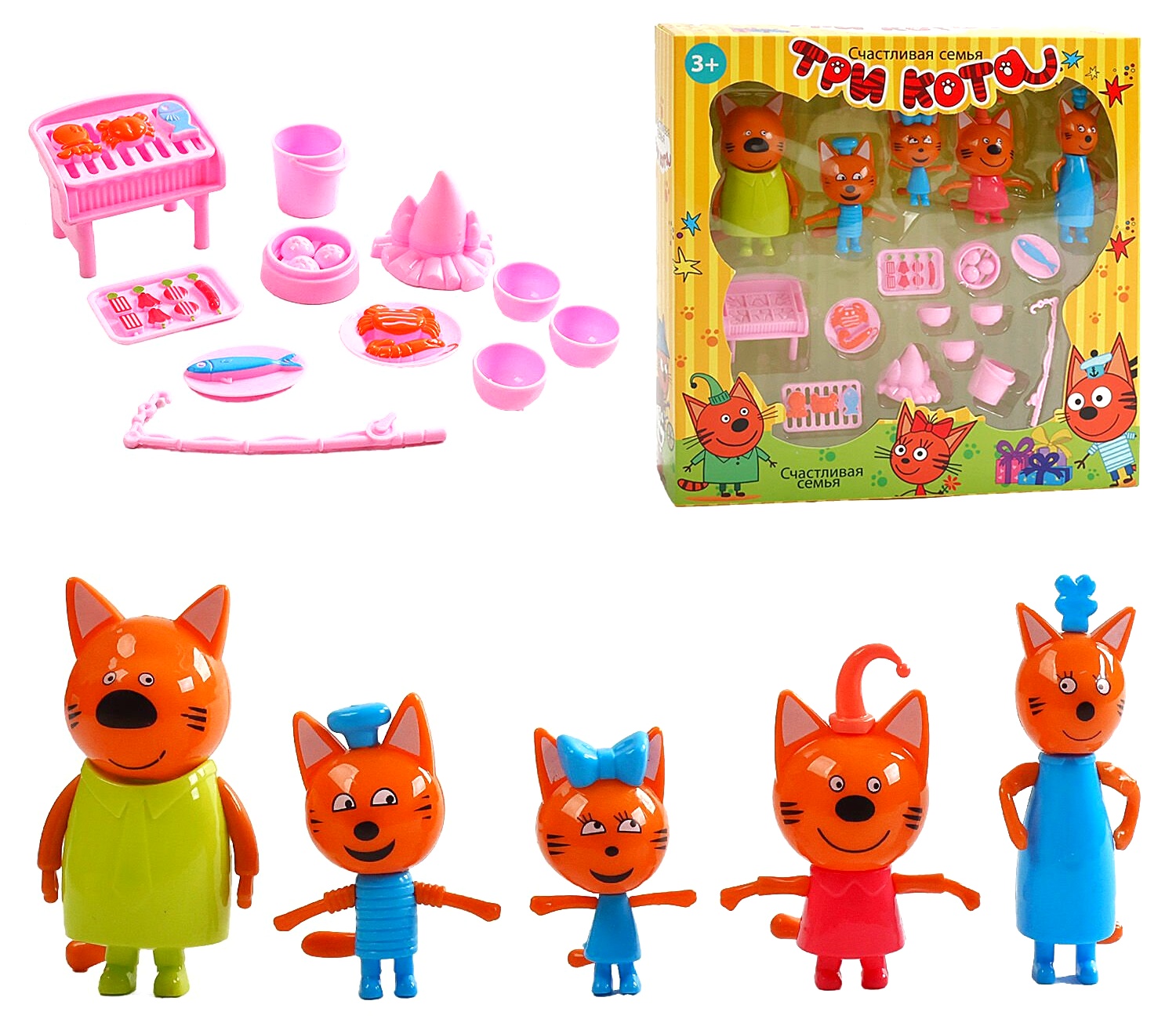 Герої «Три кота» N73-2 , 5 шт , гриль, посуд, муляжі харчових продуктів , коробка