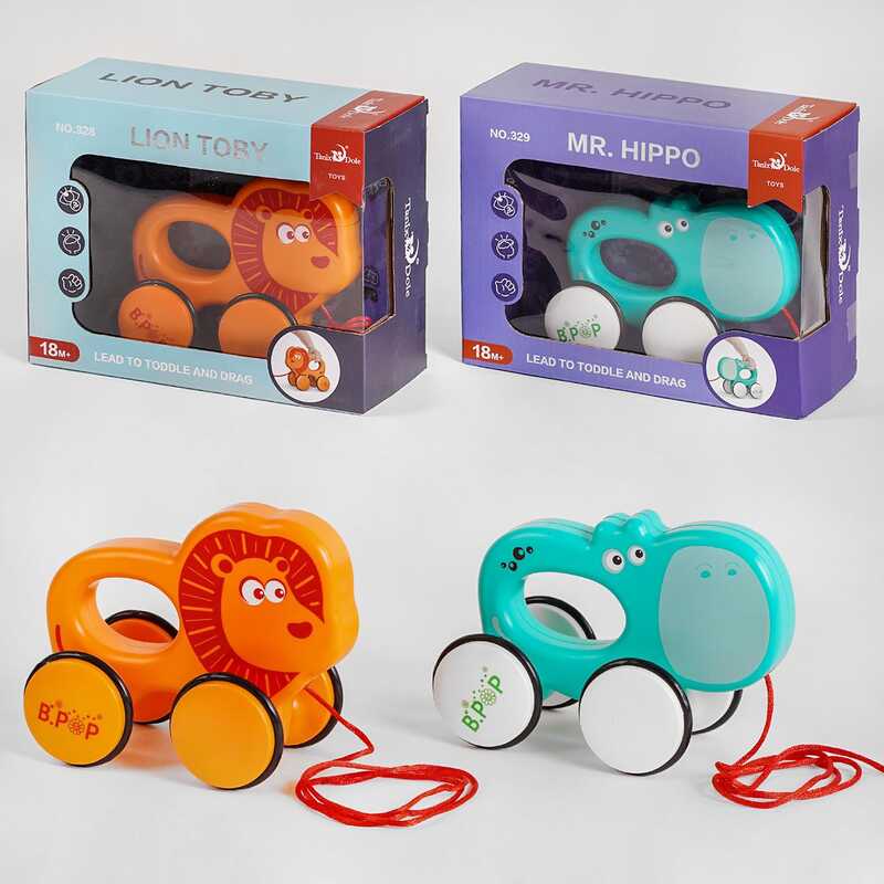 Каталка 328 / 329 (48/2) 2 види, лев, бегемот, в коробці