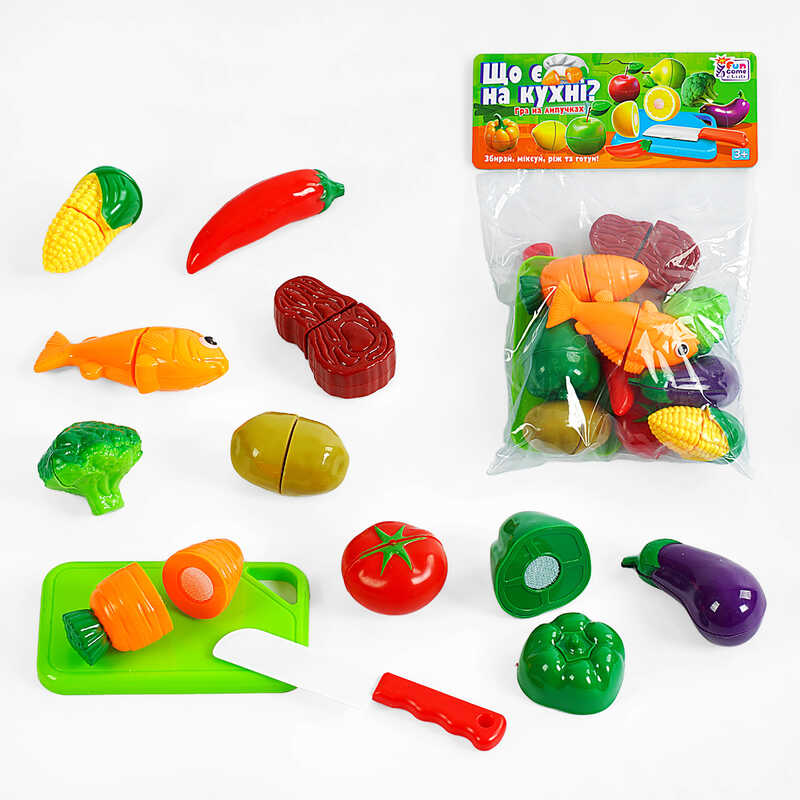 гр Продукти на липучках “Що є на кухні?” 65283 (168/2) "4FUN Game Club", 12 елементів, обробна дошка, ніж, у пакеті