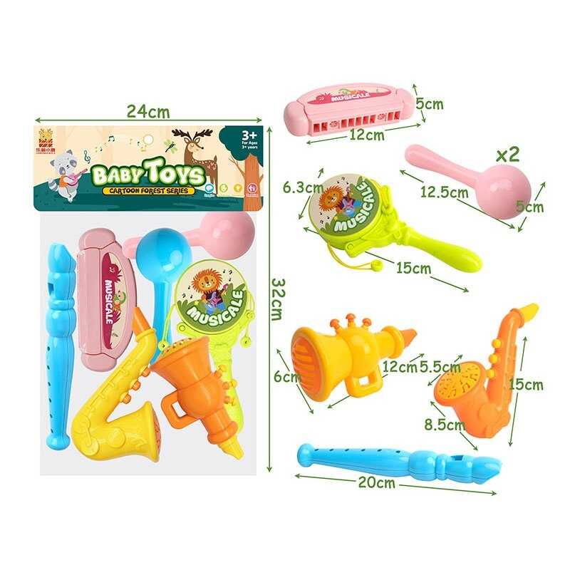 Музичні інструменти 667-7 (168/2) гармоніка, саксофон, флейта, гармоніка, маракаси, барабан - колотушка, в пакеті