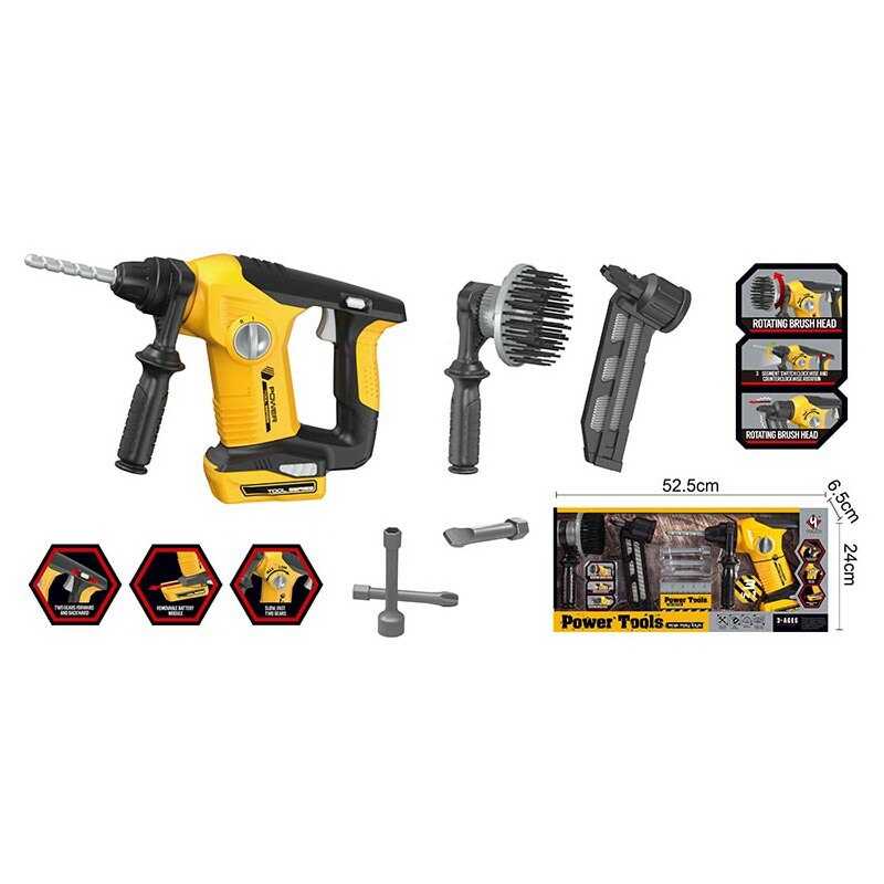 Електричний інструмент T 023 (12) підсвічування, 3 насадки, дриль, цвяхозабивний пістолет, полірувальна щітка, в коробці