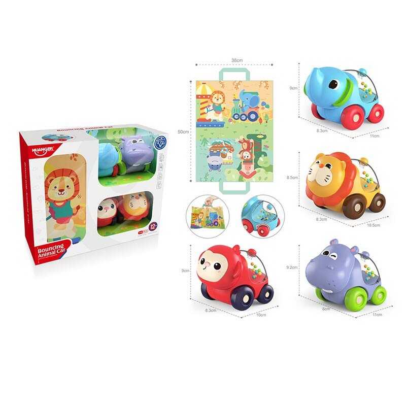 Набір машин HE 8069 (24/2) 4 машини-тварини, килимок-сумка, брязкання, в коробці