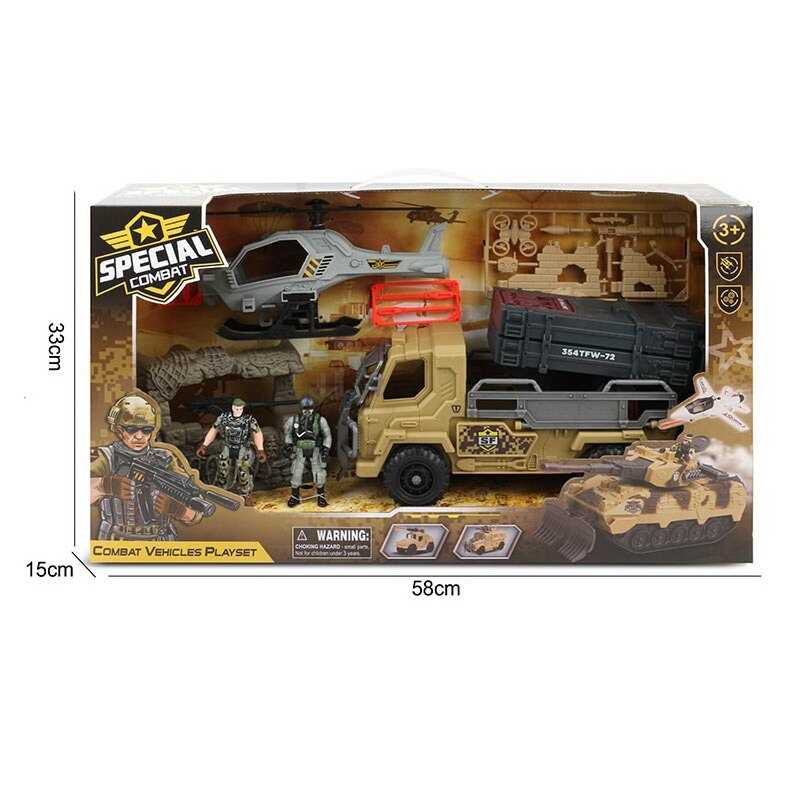 Набір військової техніки G 3109-58 (12) машина з запускачем, гелікоптер, 2 фігурки військових, рухомі частини, зброя, укриття, в коробці