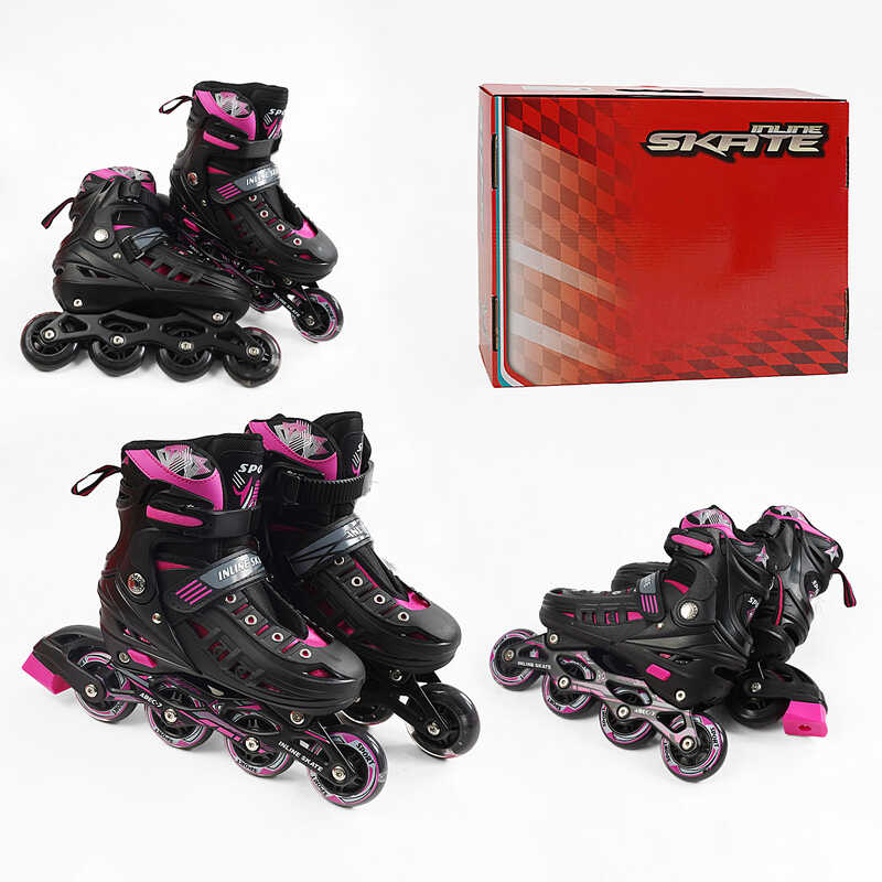 Ролики D-4029 L розмір 39-43 (6) колір РОЖЕВИЙ, колеса PU, d – 9 см, устілка 23-27 см, алюмінієва рама, гальма, переднє зі світлом, підшипник ABEC-7, в коробці