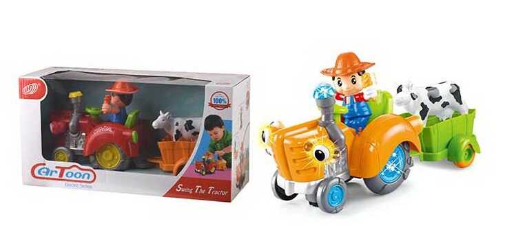 Трактор з причепом HD 963 (24) світло, мелодія, колесо вільного руху, знімний причіп, фігурка корови, в коробці