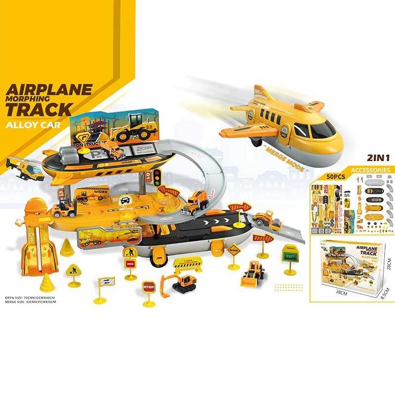 Парковка 6671 (36/2) 50 елементів, літак, 2в1, металопластикова машинка, дорожні знаки, в коробці