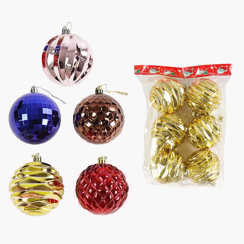 Новорічні прикраси C 67743 (72) 5 видів, кульки, 6 штук, D=8 см, у пакеті, ВИДАЄТЬСЯ ТІЛЬКИ МІКС ВИДІВ