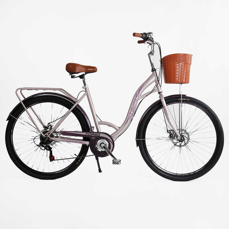 Велосипед міський Corso «Liberty» 28’’ дюймів LR-28833 (1) + КОШИK, сталева рама 20``, Shimano 7 швидкостей, корзина, багажник