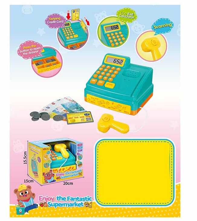 Касовий апарат 35652 (16/2) звуки, підсвічування, калькулятор, муляжі грошей, в коробці