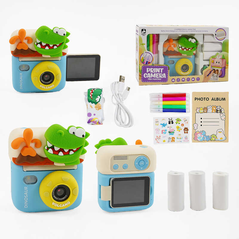 Фотоапарат-принтер M 12 D (40) поворотний екран, дріт USB Type-C, роз’єм для SD карти, 3 рулони термопаперу, ремінець, наліпки, фломастери, в коробці