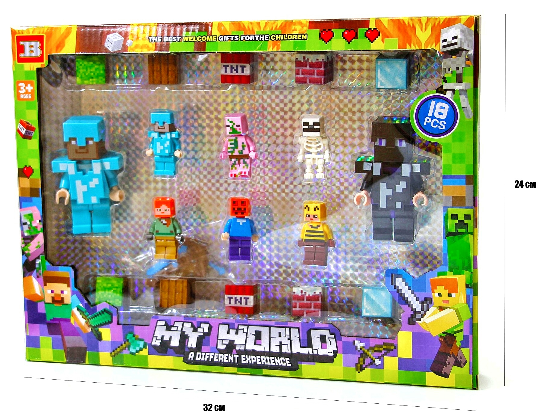 Герої "Майнкрафт" 23203 , фігурка 8 шт , магнітні кубики - блоки 10 шт , коробка