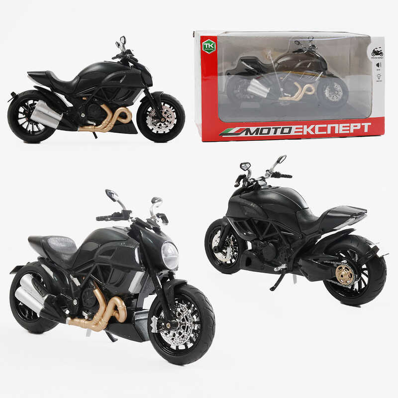 Мотоцикл BG 11-214 (48/2) "Мото Експерт", металопластик, масштаб 1:12, прогумовані колеса, підсвічування, звук, амортизація, платформа, в коробці