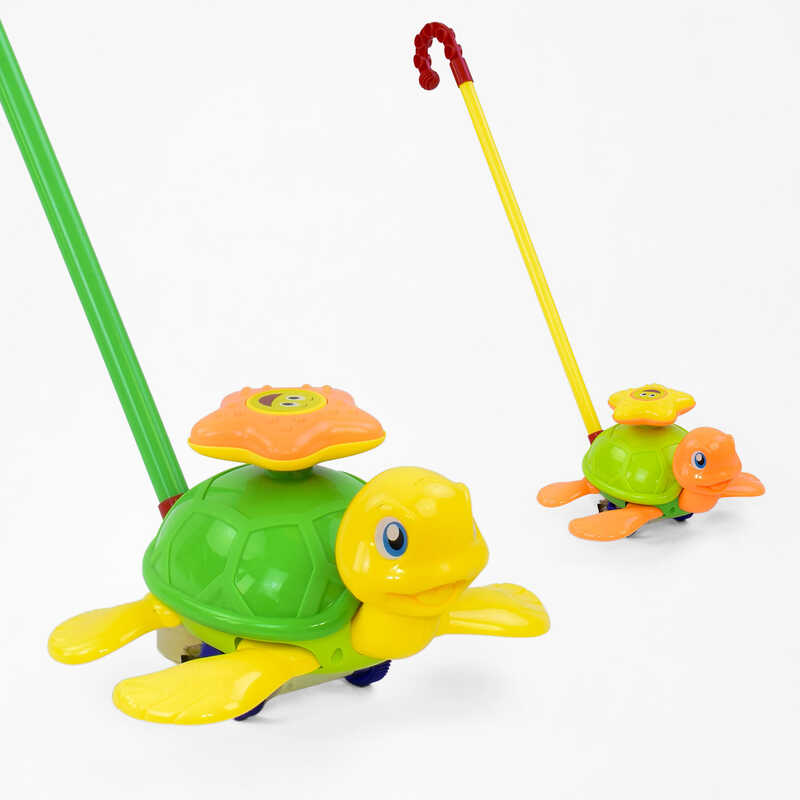 Каталка 0361 (72/2) "Черепашка" на паличці рухає ніжками, з брязкальцем, 2 кольори, в пакеті