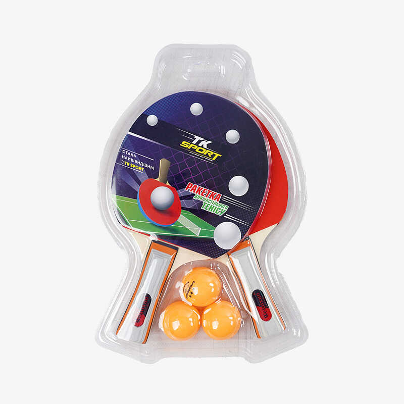 Набір ракеток для пінг-понгу C 70217 (50) "TK Sport", 2 ракетки + 3 м'ячики, в слюді