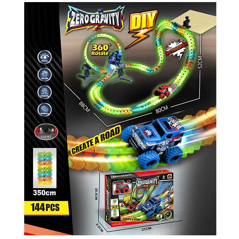 Трек GD 281 A (24) акумулятор 3.7 V, USB кабель, автоматичний принцип роботи, 2 корпуси машинки, 144 елементи, підсвічування, в коробці