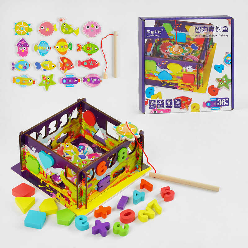 Магнітна риболовля C 61739 (48) дерев'яна, сортер, 16 рибок, вудка, в коробці