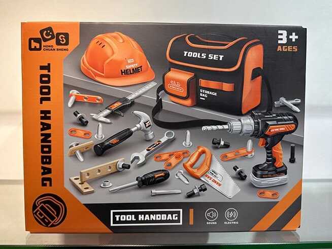 Набір інструментів 778-62 (24/2) 35 елементів, шуруповерт на батарейках, молоток, гайковий ключ, викрутка, тренувальні бруски, в коробці