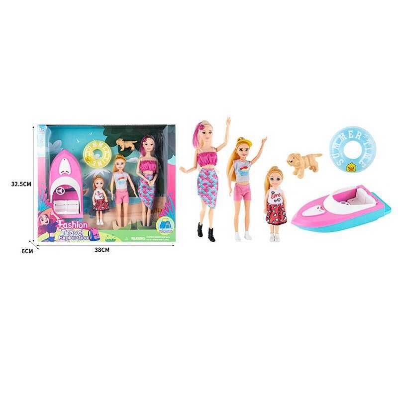 Лялька з аксесуарами ST 5616-8 (36/2) 3 ляльки, висота 30 см, лодка, круг для плавання, собачка, в коробці