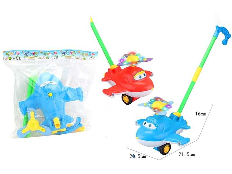 Каталка 9909 A (72/2) 2 кольори, “Літак”, підсвічування, дзвоник, на паличці, у пакеті