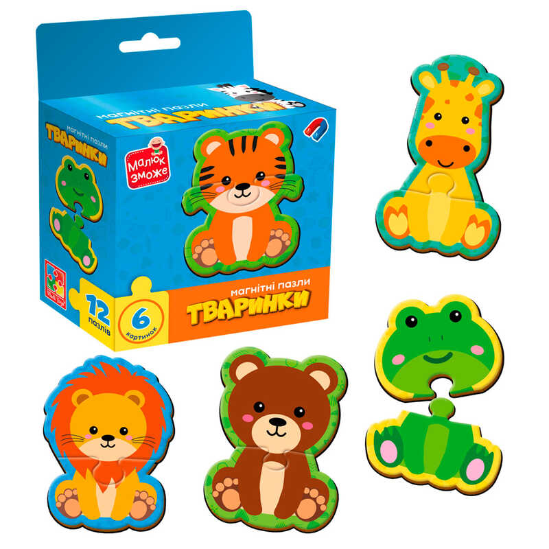 гр Магнітні пазли "Тваринки" VT1733-04 (20) "Vladi Toys", 6 картинок (12 деталей), в коробці