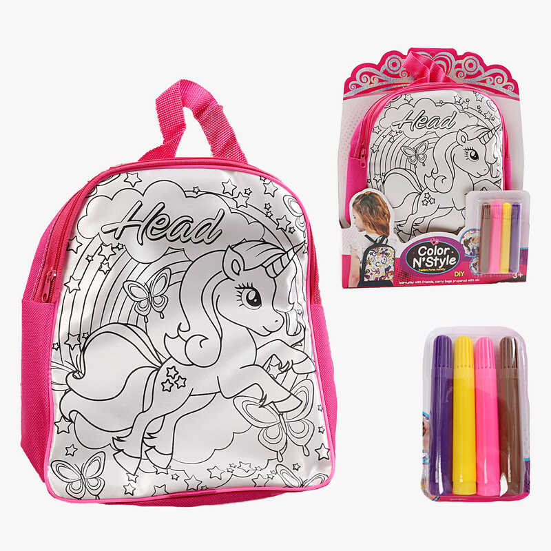 Рюкзак-розмальовка 614-1 (96/2) текстильний, 4 мініфломастери, застібається на блискавку, на листі