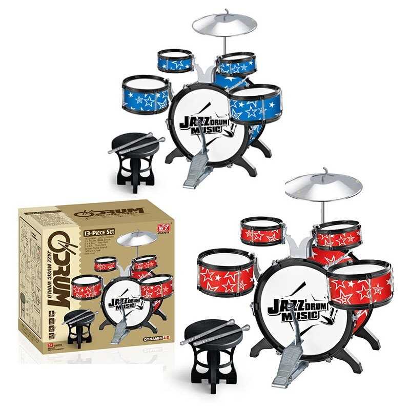 Барабанна установка 1888 (12) 2 кольори, 5 барабанів, діаметри: 28 см, 15 см, 11 см, тарілка, палички, педаль, стільчик, в коробці