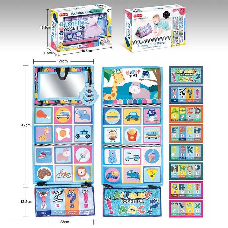 Розвивальний плакат 66540-1 (48) м’який, шелесткі елементи, прорізувач, безпечне люстерко, англійська абетка, в коробці