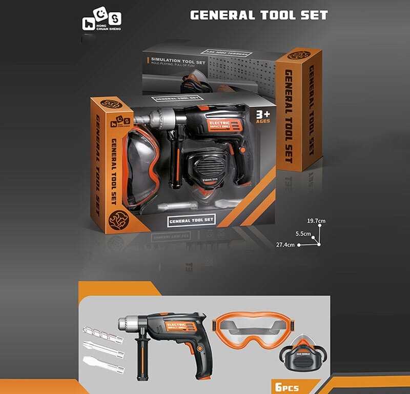 Набір інструментів 778-5 (60/2) 6 елементів, дриль, на батарейках, реверс, насадки, болти, окуляри, маска, в коробці