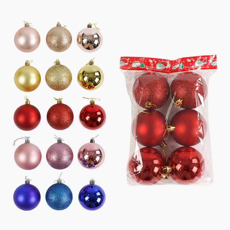 Новорічні прикраси C 67737 (100) 5 видів, кульки, 6 штук, D=7 см, у пакеті, ВИДАЄТЬСЯ МІКС ВИДІВ