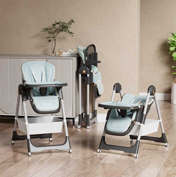 Стільчик для годування Toti S-94066 (1) мягкий чохол PU, 4 колеса, з’ємний столик, корзинка, в коробці