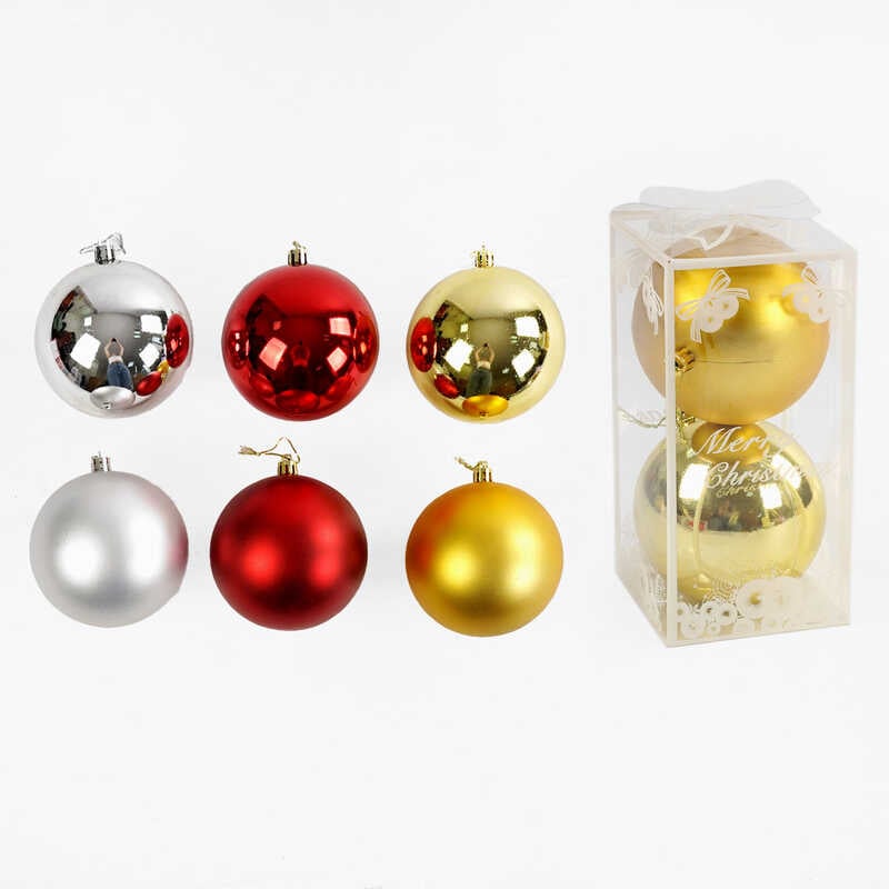 Новорічні прикраси C 67634 (72) 3 види, 2 штуки, кульки, D= 9 см, ВИДАЄТЬСЯ МІКС ВИДІВ, в слюді