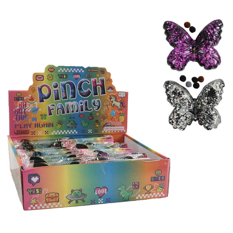 Гра антистрес C 71356 (24) ЦІНА ЗА 16 ШТУК В БЛОЦІ, "Метелик", м'які кульки, блискітки, розмір 9х7х2 см, в коробці