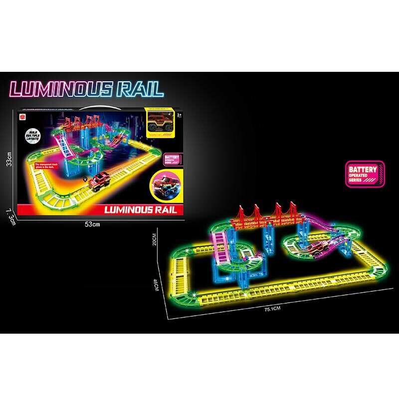 Трек 888-134 (24) 58 елементів, люмінесцентний, машинка на батарейці, підсвічування, в коробці