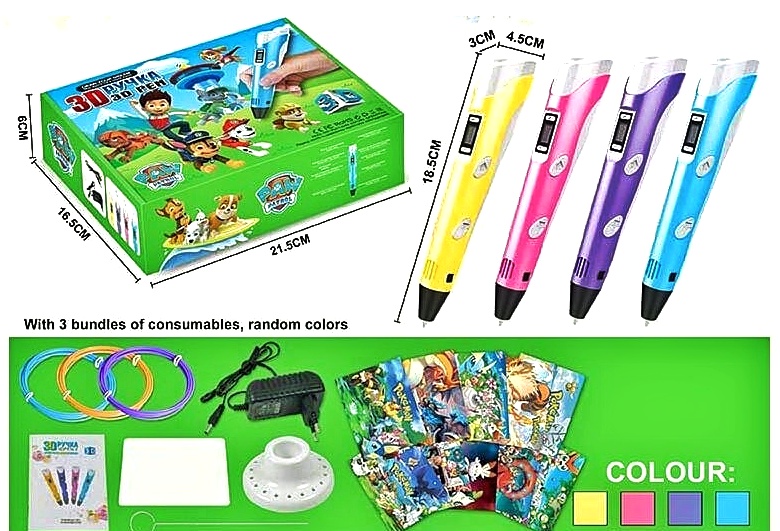 3D Ручка GG 9910, герої «Щенячий патруль», ПАКУВАННЯ РОС. МОВОЮ, 4 види, адаптер живлення, ABS пластик , в коробці