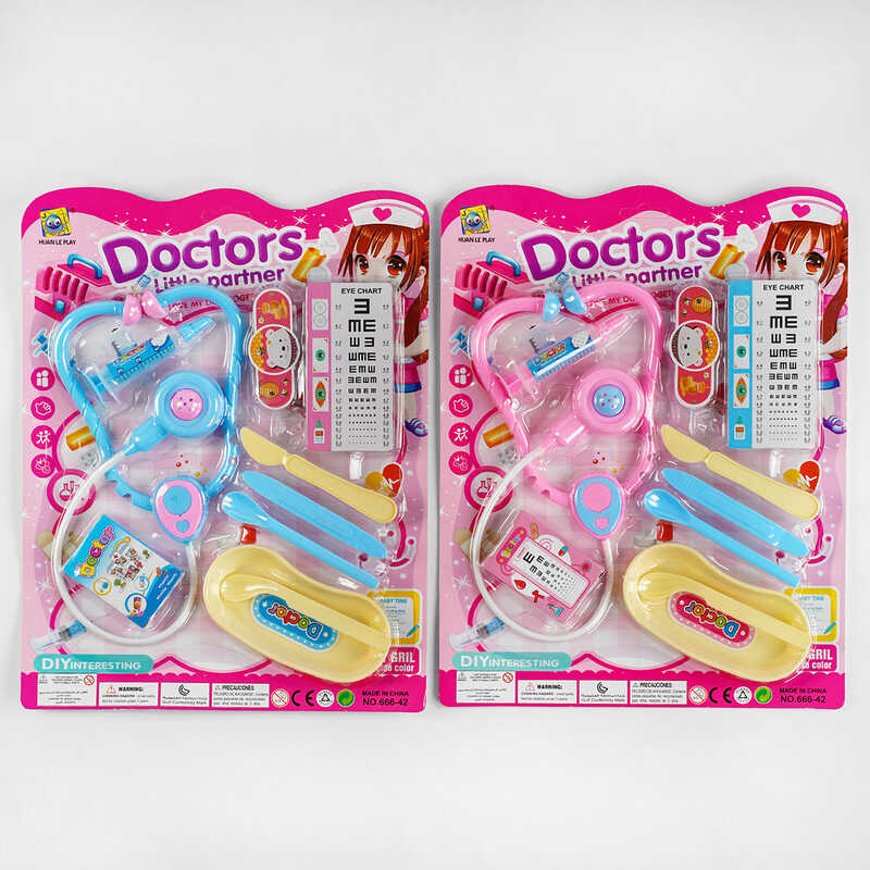 Набір лікаря 666-42 (192/2) 2 кольори, стетоскоп, пігулки, операційне приладдя, на листі