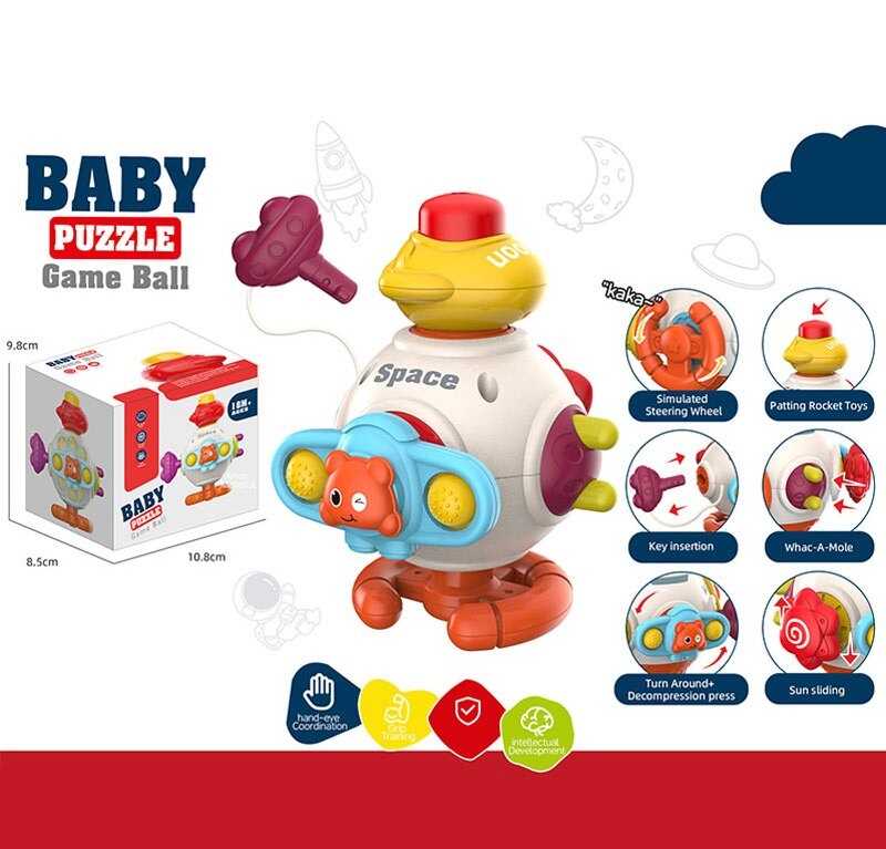 Бізіборд 666-2 (150) 6 забавок, тріскачка, пискавка, спінер, попіт, рухомі елементи, пальчикові ігри, в коробці