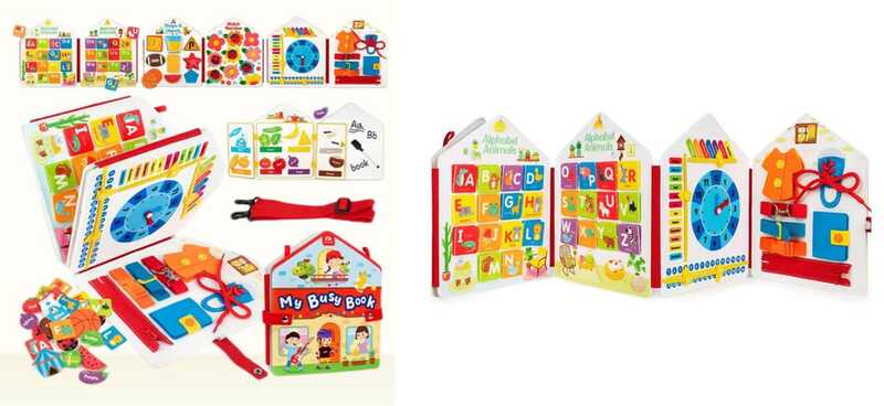 Логічна книжка-бізіборд C 73098 (32) фетрова, елементи на липучках, застібки, форми, англійська абетка, в пакеті