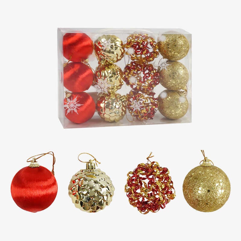 Новорічні прикраси C 67473 (60) 12 штук, кульки, D = 5,5 см, у слюді