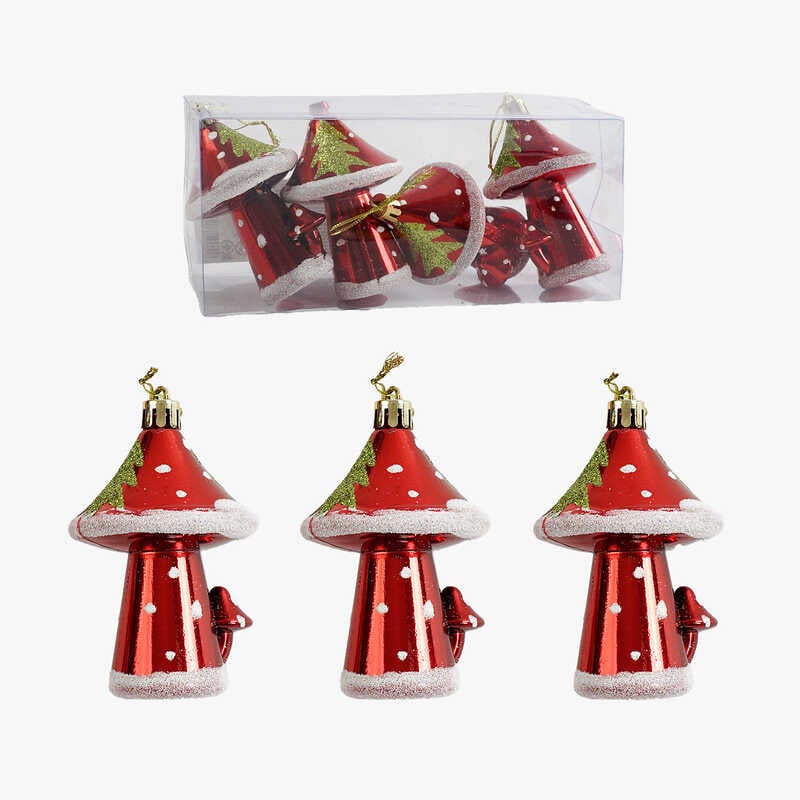 Новорічні прикраси C 67193 (120) 4 штуки, грибочок, висота - 9,5 см, у слюді